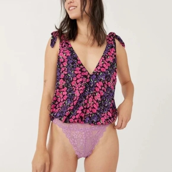 NWT Free People Bare It All Floral Cowl Back Tie Shoulder Bodysuit Party Combo S - Picture 1 of 10